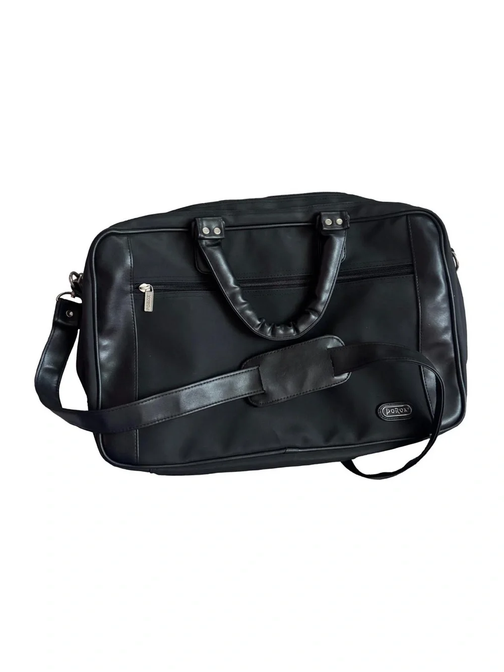 Vintage Porox Black Laptop Briefcase Dual Compartment Work Bag Organizer